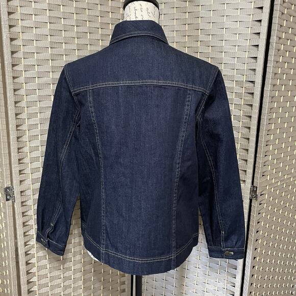 Pendleton Denim Jacket Women’s Size S Dark Blue With Wool Plaid Pockets ALTERED - Picture 2 of 11